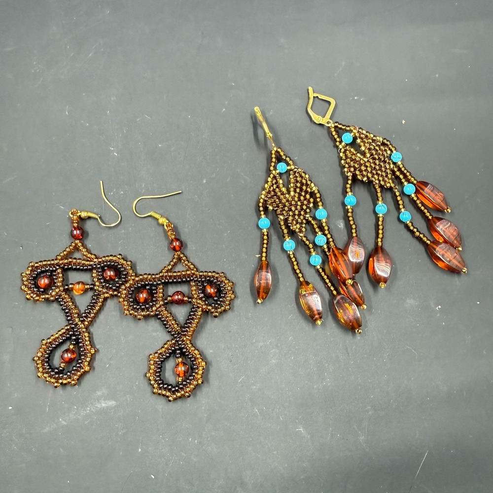 Luba Tarasova / Tarasova Collection Baltic Amber Beaded‎ Earrings Lot (2) 3"
